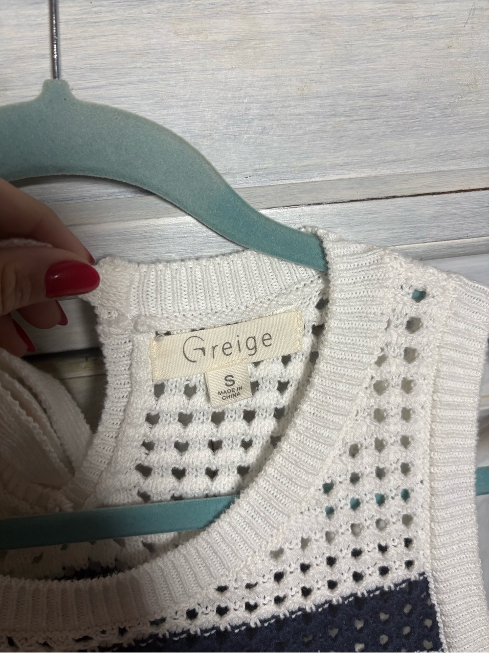 Navy White Stripe Open Knit Sweater Tank Coastal Preppy Beach Resort Nautical - Picture 6 of 7